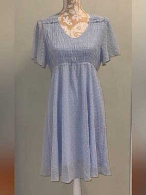 NWT Yesfashion Women's
Short Sleeve V-Neck Dress with Swiss Ruffles, Size M